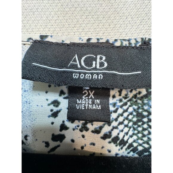 AGB Womens Long Sleeves Chiffon Blouse Size 2X Blue White Snake Smocked Boho - Picture 2 of 15